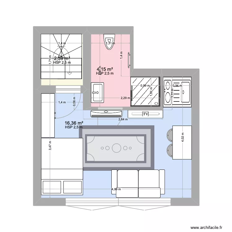 PAIX 47 - existant. Plan de 3  et 23 m²