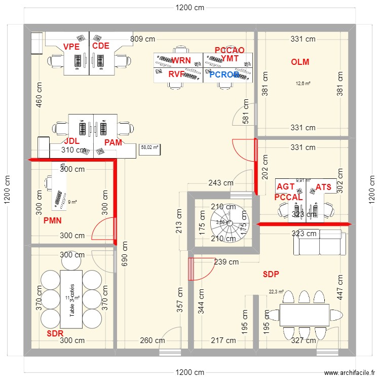 CT2MC_ETAGE Vfinale. Plan de 7 pièces et 127 m2