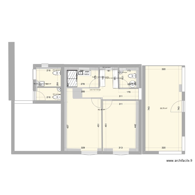 extension mars 2024 V2. Plan de 3 pièces et 76 m2