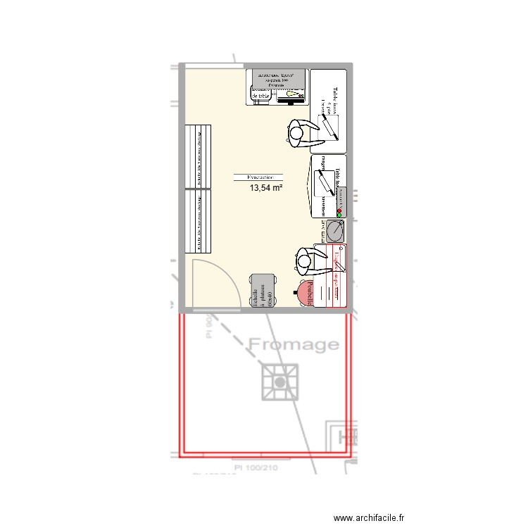 Labo Fromage Clouange. Plan de 1 pièce et 14 m2