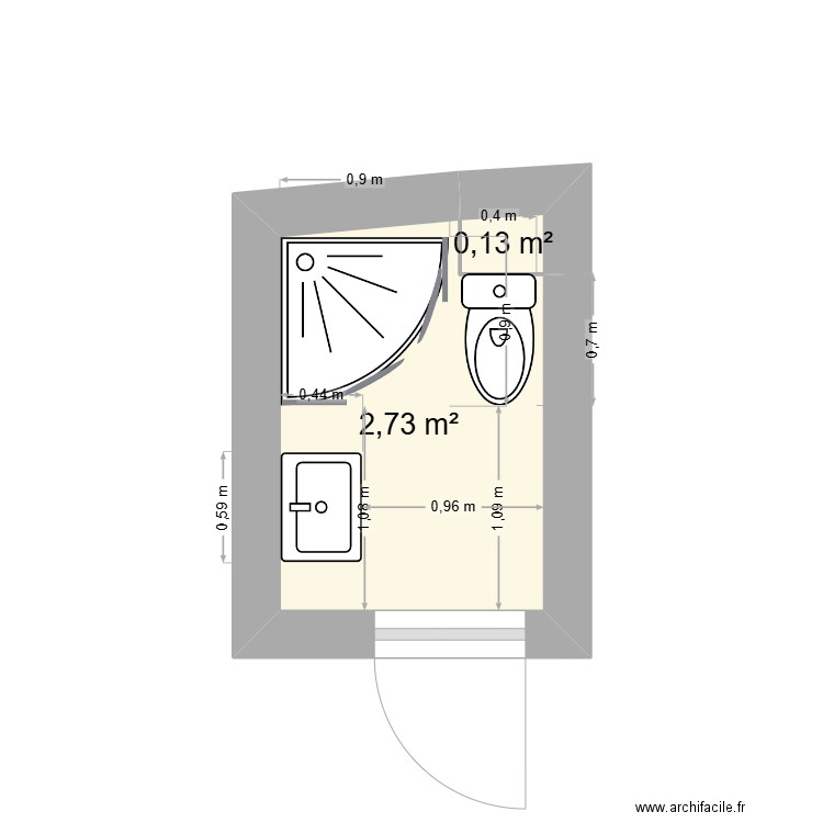 sdb syros. Plan de 2 pièces et 3 m2