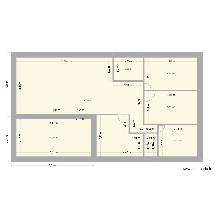 molières. Plan de 6 pièces et 91 m2