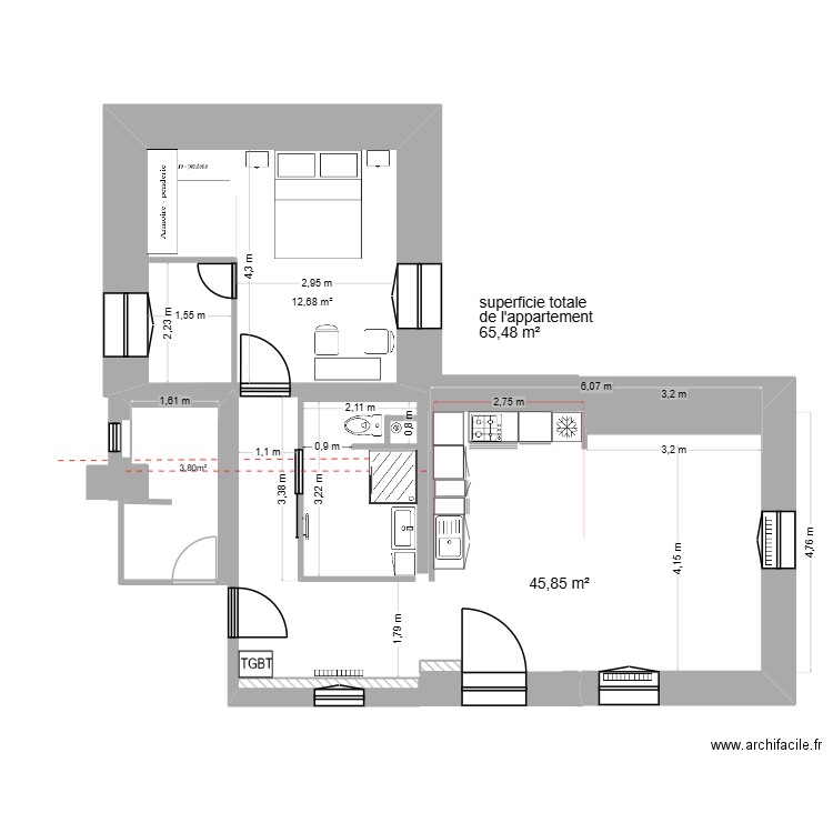 chambre princesse. Plan de 1 pièce et 20 m2