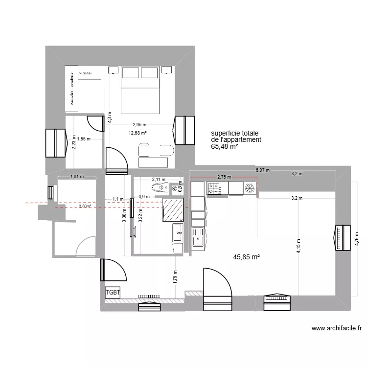 chambre princesse. Plan de 