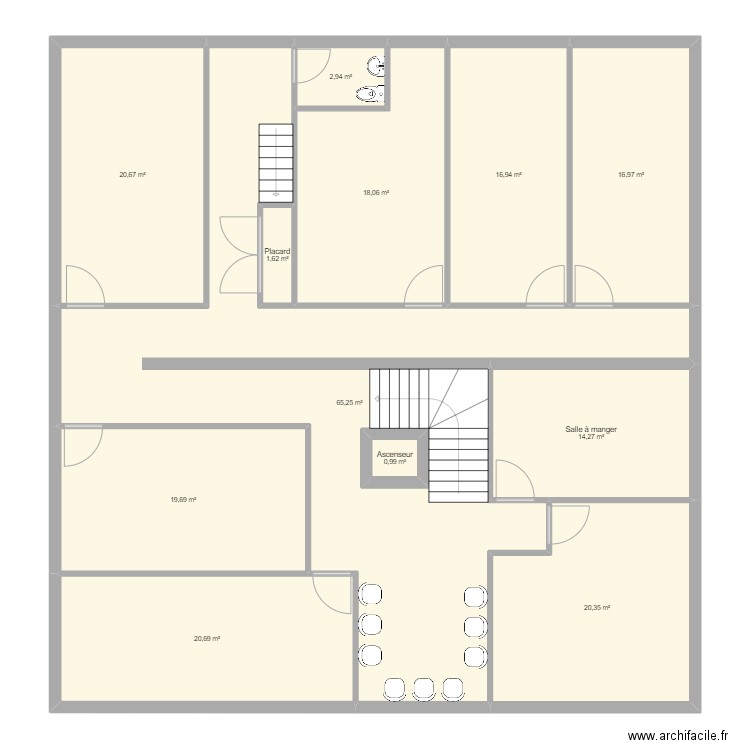 Sesam étage 1. Plan de 12 pièces et 221 m2