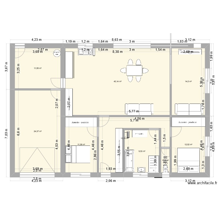 plan maison avec cot. Plan de 9 pièces et 143 m2