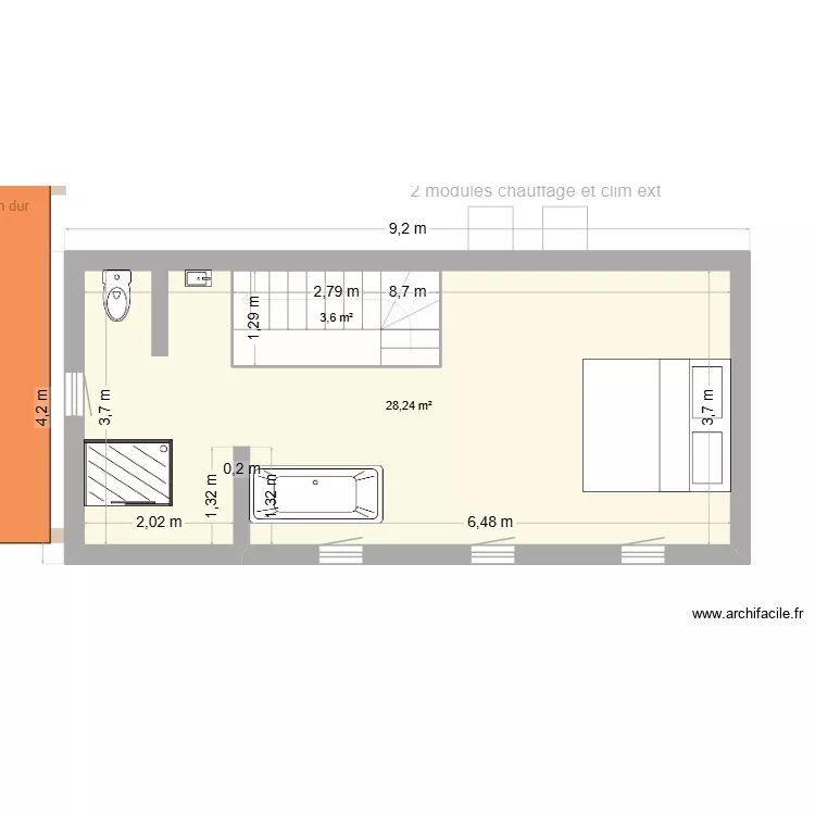 Gite- les deux saules - &eacute;tage. Plan de 3  et 67 m²