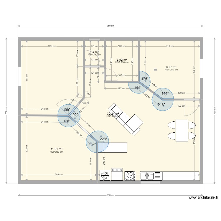 plan mk. Plan de 5 pièces et 65 m2