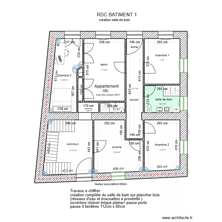 RDC B&acirc;timent 1 + am&eacute;nagement akim. Plan de 