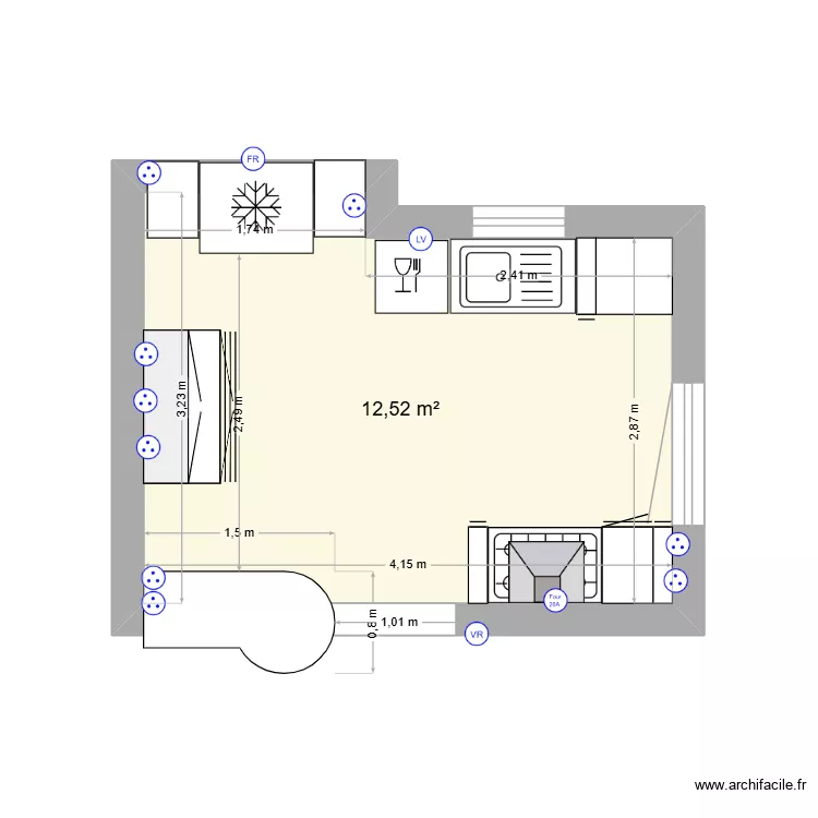 Cuisine plan lorgues. Plan de 1  et 13 m²