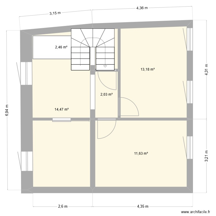 WB71. Plan de 5 pièces et 46 m2