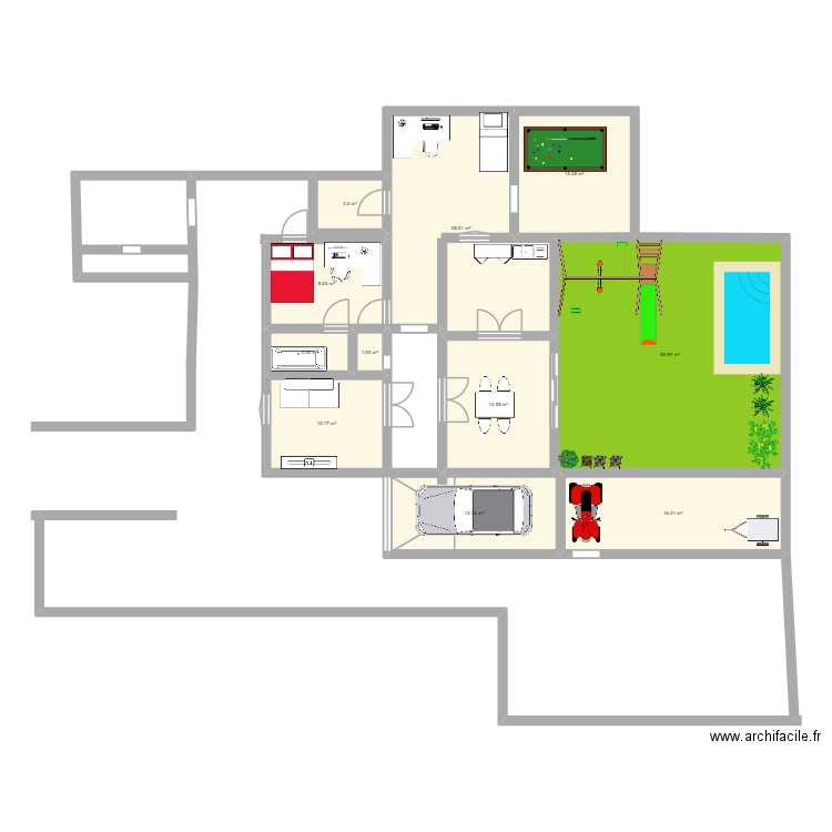 qabin. Plan de 11 pièces et 161 m2