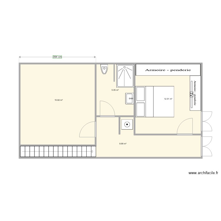 Plan avec modif cloison - 2 eme étage. Plan de 4 pièces et 43 m2