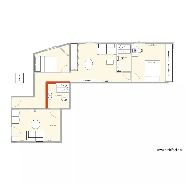CALIFORNIE 1 STUDIO ET 3 PIECES bis. Plan de CALIFORNIE 1 STUDIO ET 3 PIECES bis. Plan de