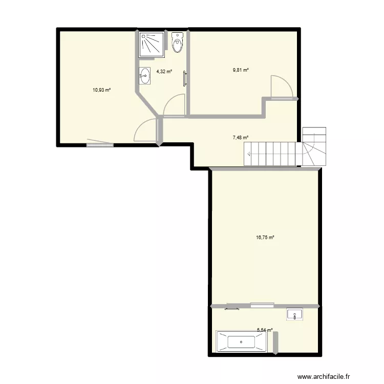 appartement wc douche 11. Plan de 6  et 55 m²