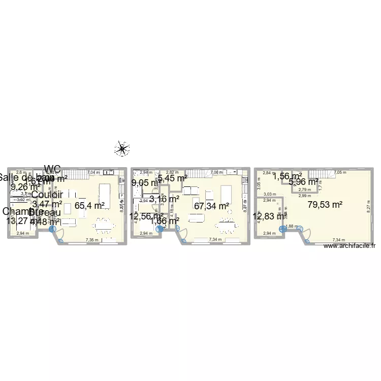 Maison3. Plan de 25  et 401 m²
