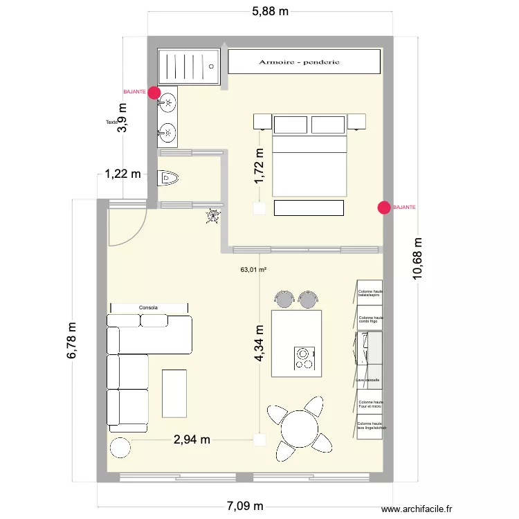 Moreira appart. Plan de 1  et 63 m²