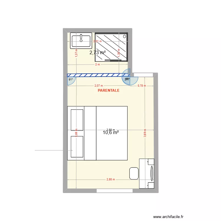 PARENTALE. Plan de 1  et 14 m²