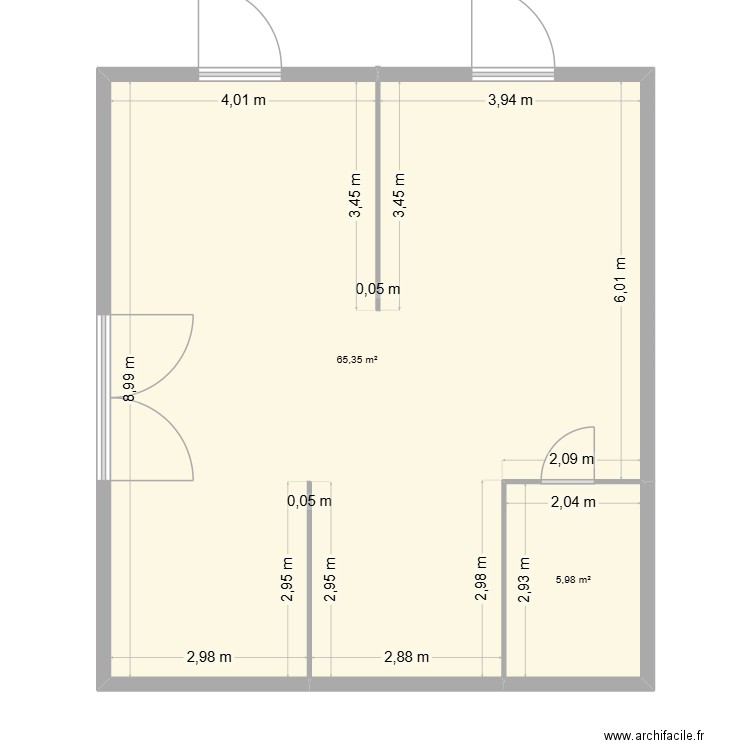 projet barn Debroux Matelart. Plan de 2 pièces et 71 m2
