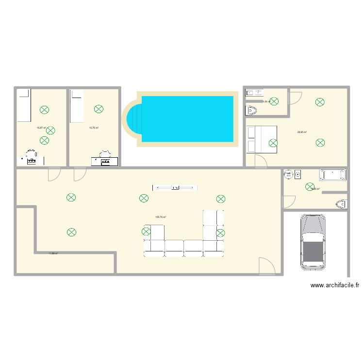 chef doeuvre. Plan de 7 pièces et 196 m2