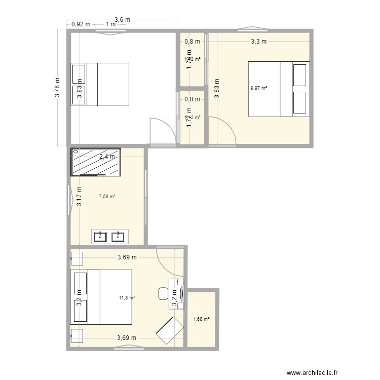 maison en bois. Plan de 6 pièces et 36 m2