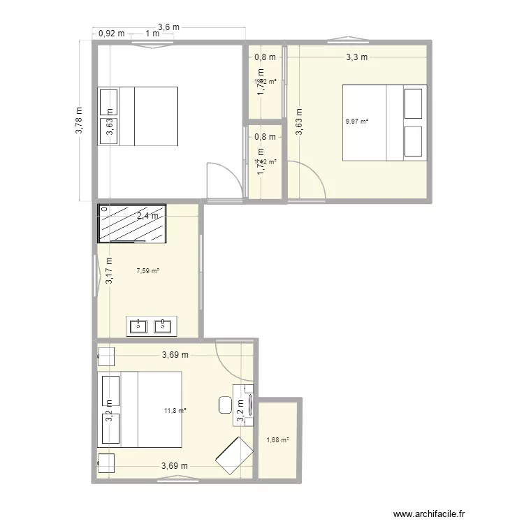 maison en bois. Plan de 6 pièces et 36 m²