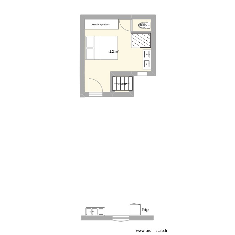 APPT Duplex LR - 1er étage. Plan de 3 pièces et 15 m2