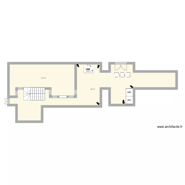 Hotel. Plan de 2 pièces et 77 m²