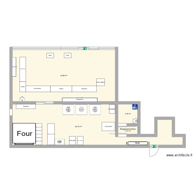 boulangerie 1. Plan de 4 pièces et 91 m2