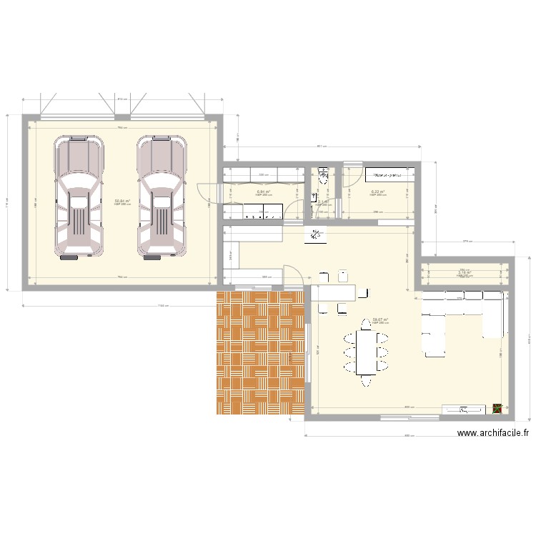 Test pièce moyenne. Plan de 6 pièces et 129 m2