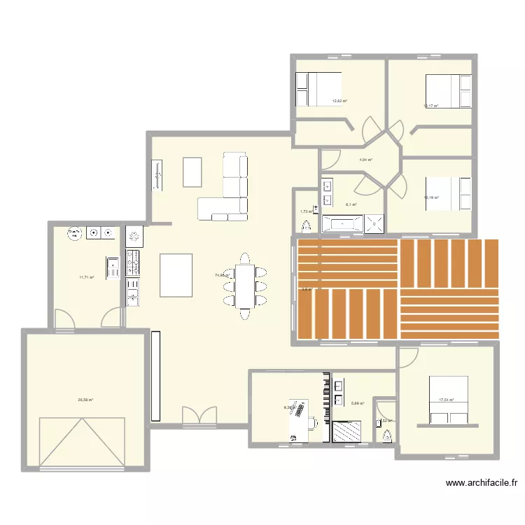 Mortiers. Plan de 14  et 199 m²