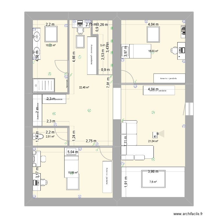 plan 3  etage. Plan de 8 pièces et 111 m2
