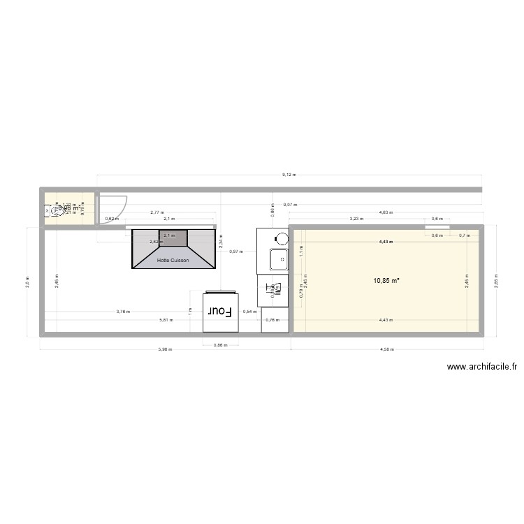 Brasserie l'instrant. Plan de 2 pièces et 12 m2