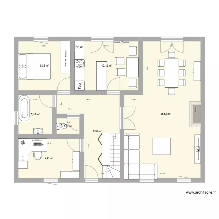 etage. Plan de 7 Pièces et 88 m²