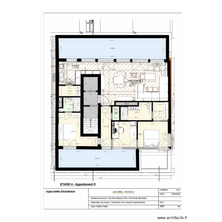Bruxelles Maubel plan chambre. Plan de 14 pièces et 119 m2