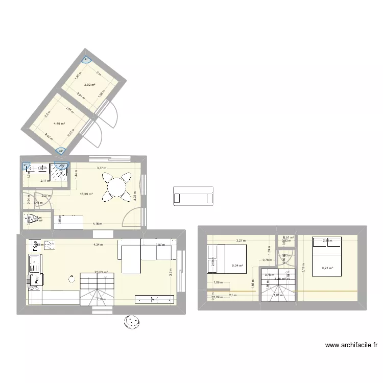 Hangar_RDC. Plan de 9  et 71 m²
