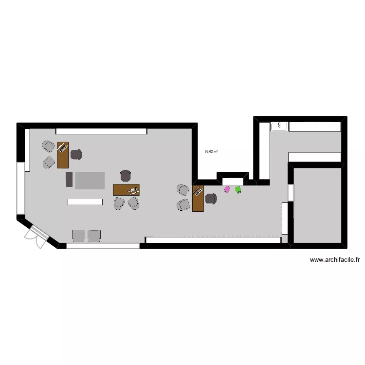 Afflelou. Plan de 2  et 75 m²
