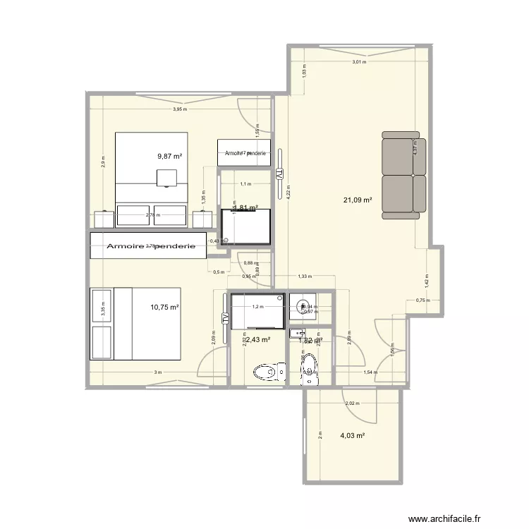 19Mo. Plan de 7  et 52 m²
