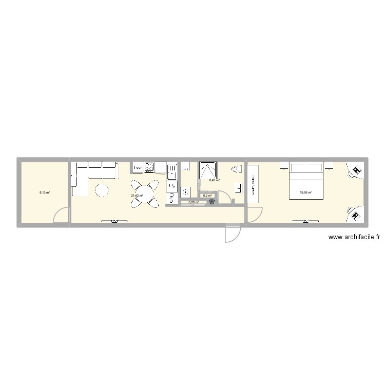 XATA. Plan de 7 pièces et 57 m2
