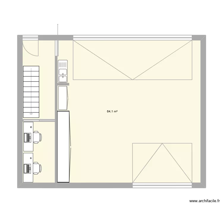 Rdc garage fin. Plan de 1 Pièce et 64 m² Rdc garage fin. Plan de 1 Pièce et 64 m²
