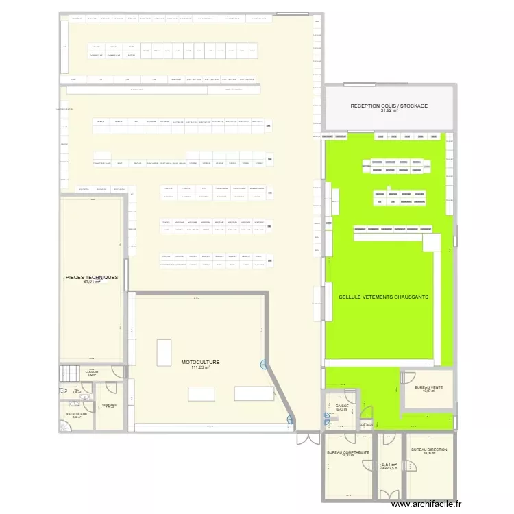 Magasin gondoles 2027. Plan de 15 Pièces et 889 m² Magasin gondoles 2027. Plan de 15 Pièces et 889 m²