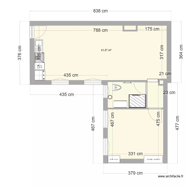 REL 2 pi&egrave;ces Paris 11 2 &egrave;me &eacute;t. projet. Plan de 
