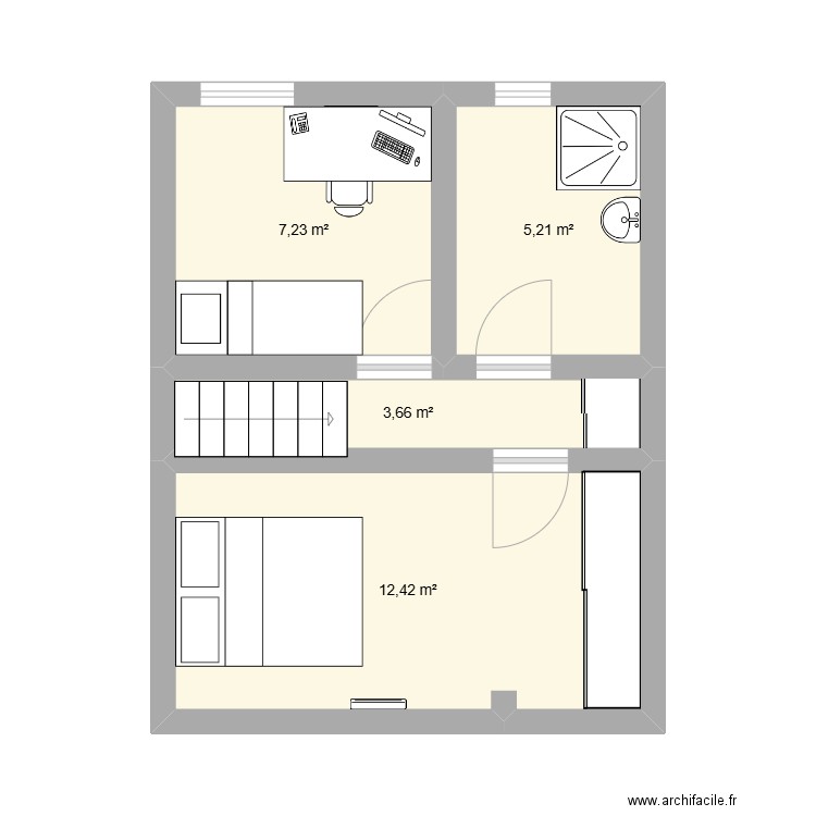 1 er étage. Plan de 4 pièces et 29 m2