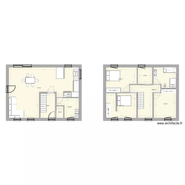 maison. Plan de 9  et 123 m²