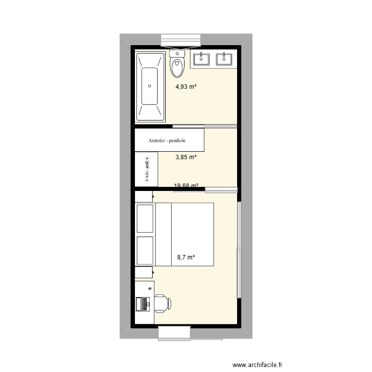 Extension. Plan de 4 pièces et 37 m2