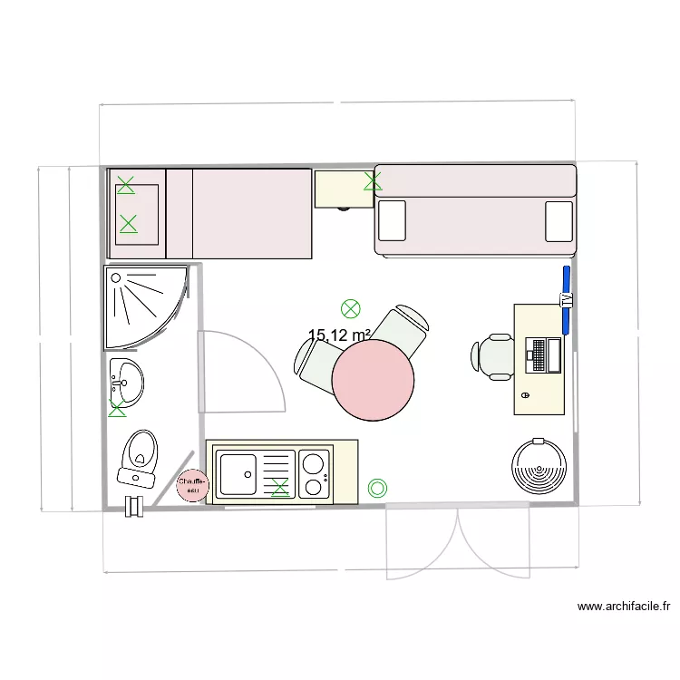 Kerg v ersion 11&eacute;clairage. Plan de 1  et 15 m²