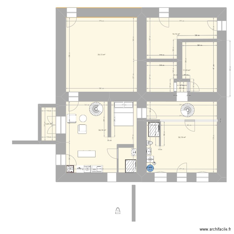 RDC LM LOC2. Plan de 6 pièces et 135 m2
