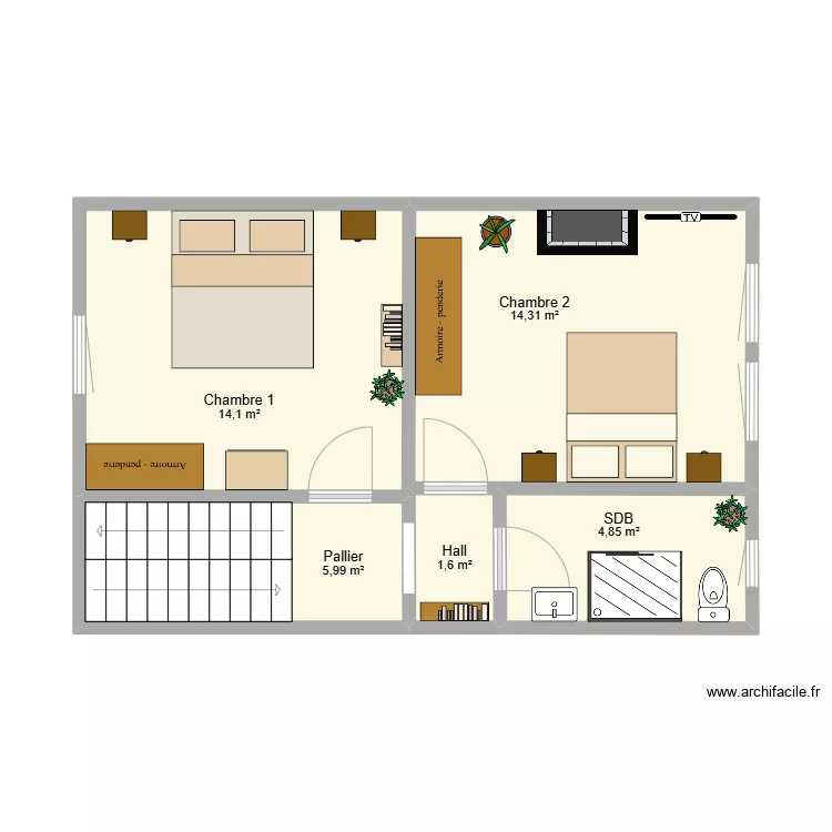 Plan Petites Vignes 1er avec meubles. Plan de 