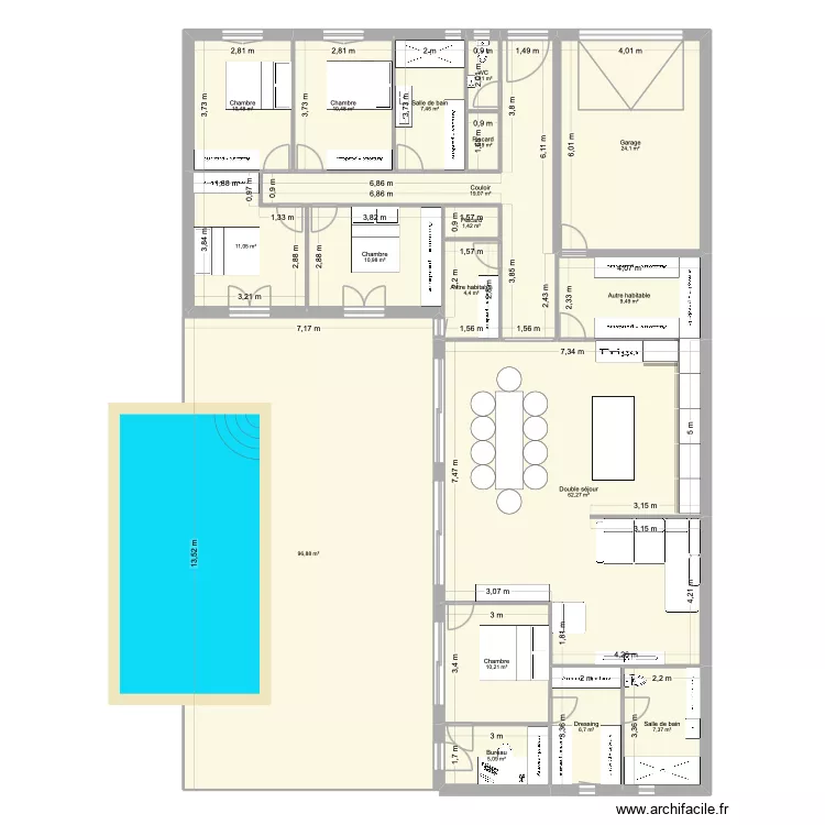 Anne Sophie. Plan de 18 pièces et 301 m²