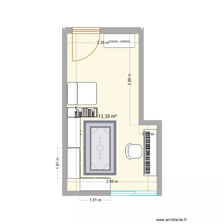Salle de jeux am&eacute;nag&eacute;e. Plan de 1  et 13 m²